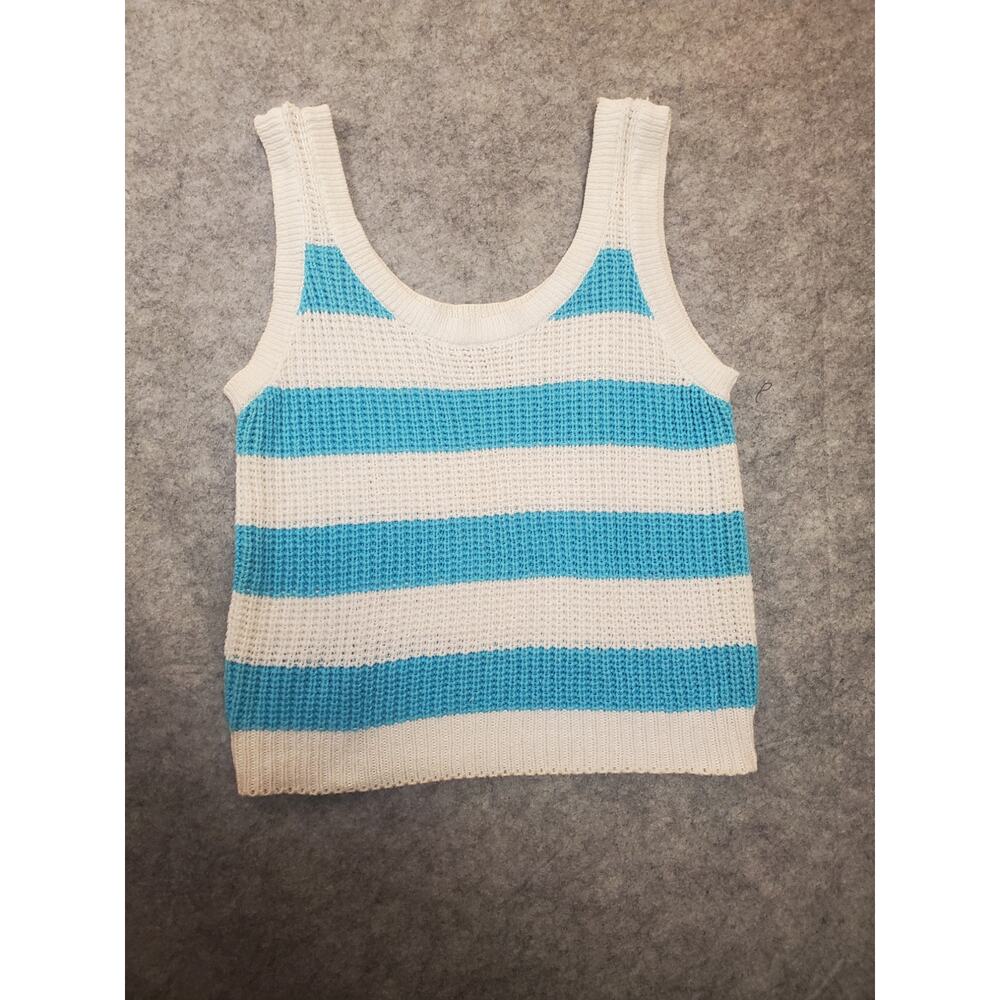 Women's Vintage Patsy's Place Medium Blue & White Stripe Knit Tank Top